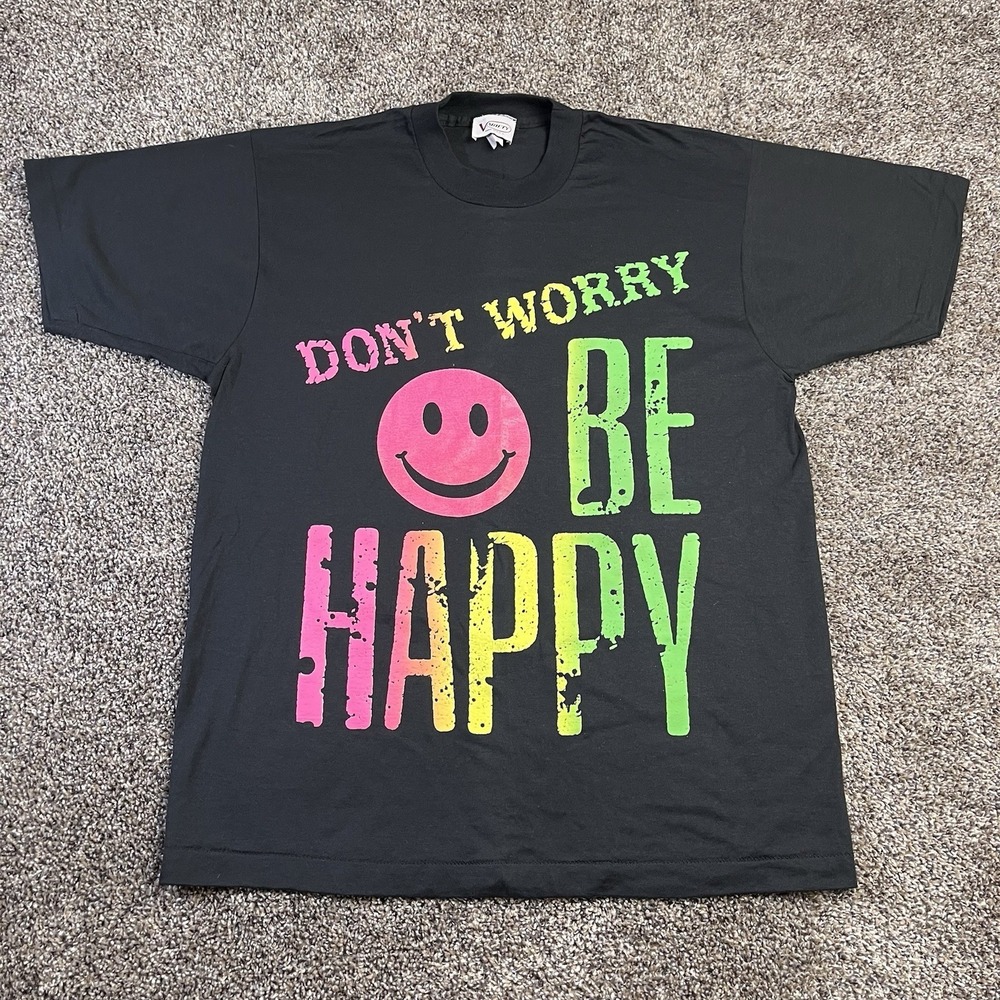 Vintage 90s Single Stitch Don't Worry Be Happy Tee Shirt Mens Size L Neon Rasta